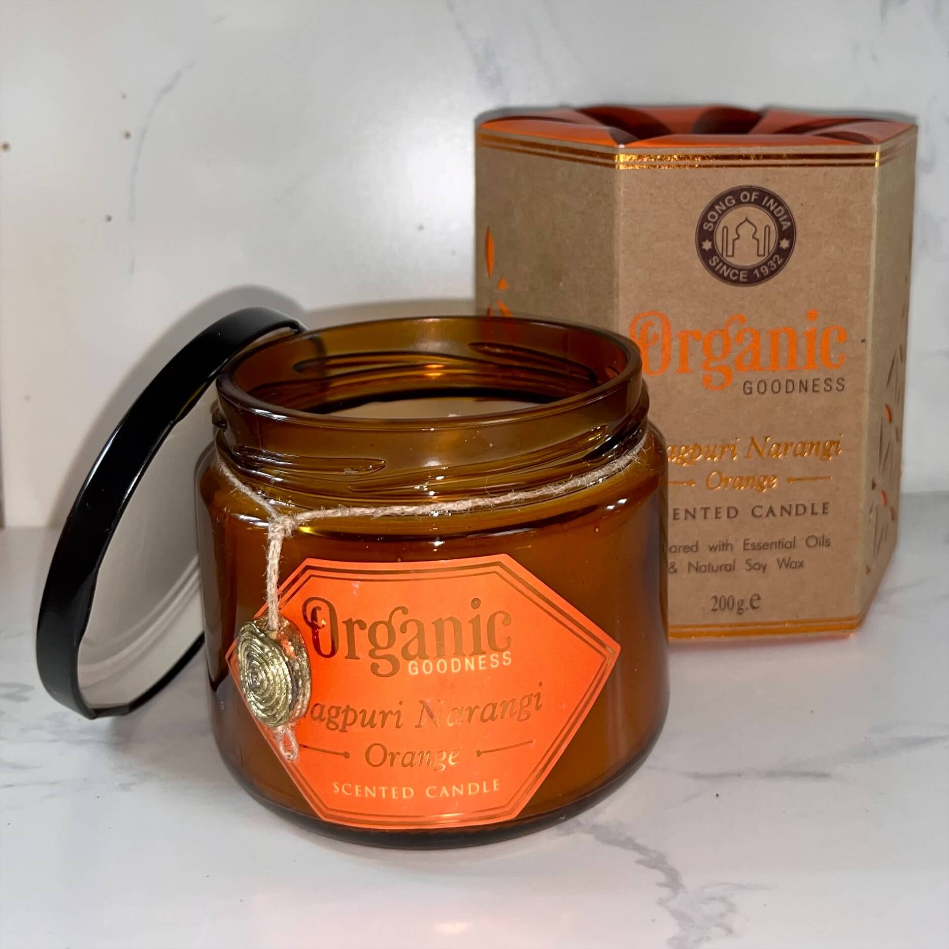 Organic Goodness Soy Candle ORANGE Nagpuri Nagangi in Amber Glass Jar