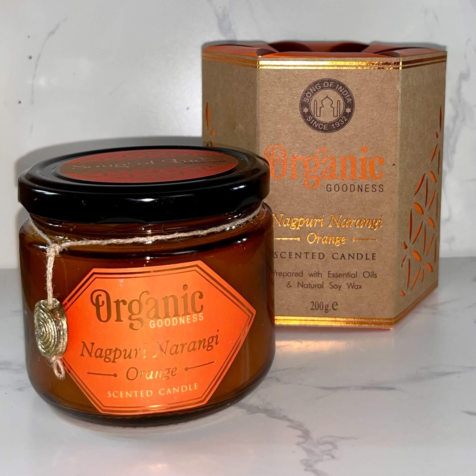 Organic Goodness Soy Candle ORANGE Nagpuri Nagangi in Amber Glass Jar