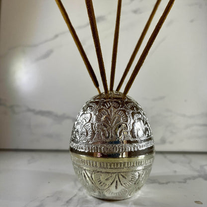 Solid Brass Egg Incense Holder with Silverstone Finish