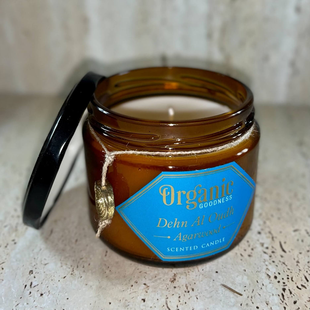 Organic Goodness Soy Candle AGARWOOD Dehn Al Oodh in Amber Glass Jar