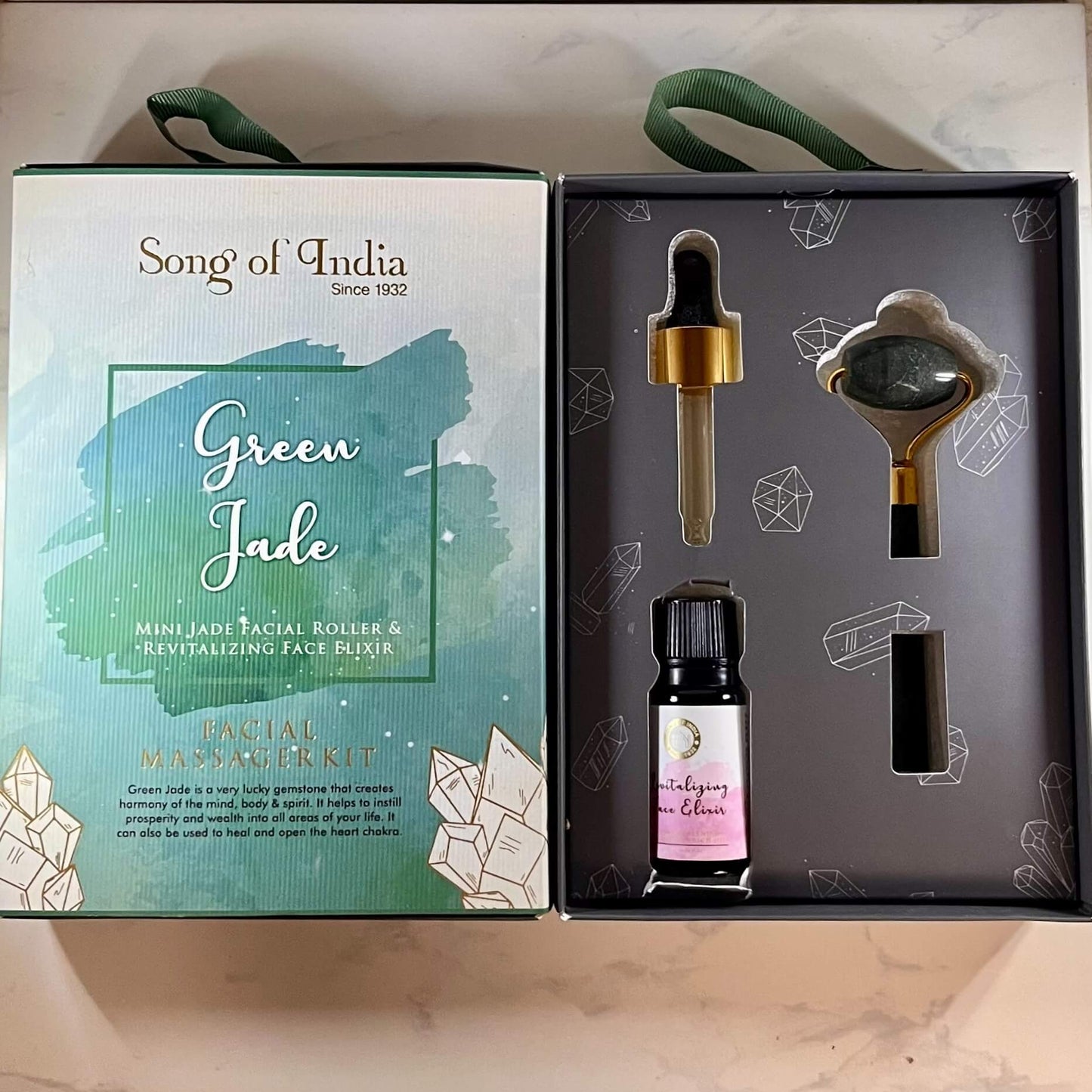 Crystal Facial Massage Roller Gift Kit GREEN JADE