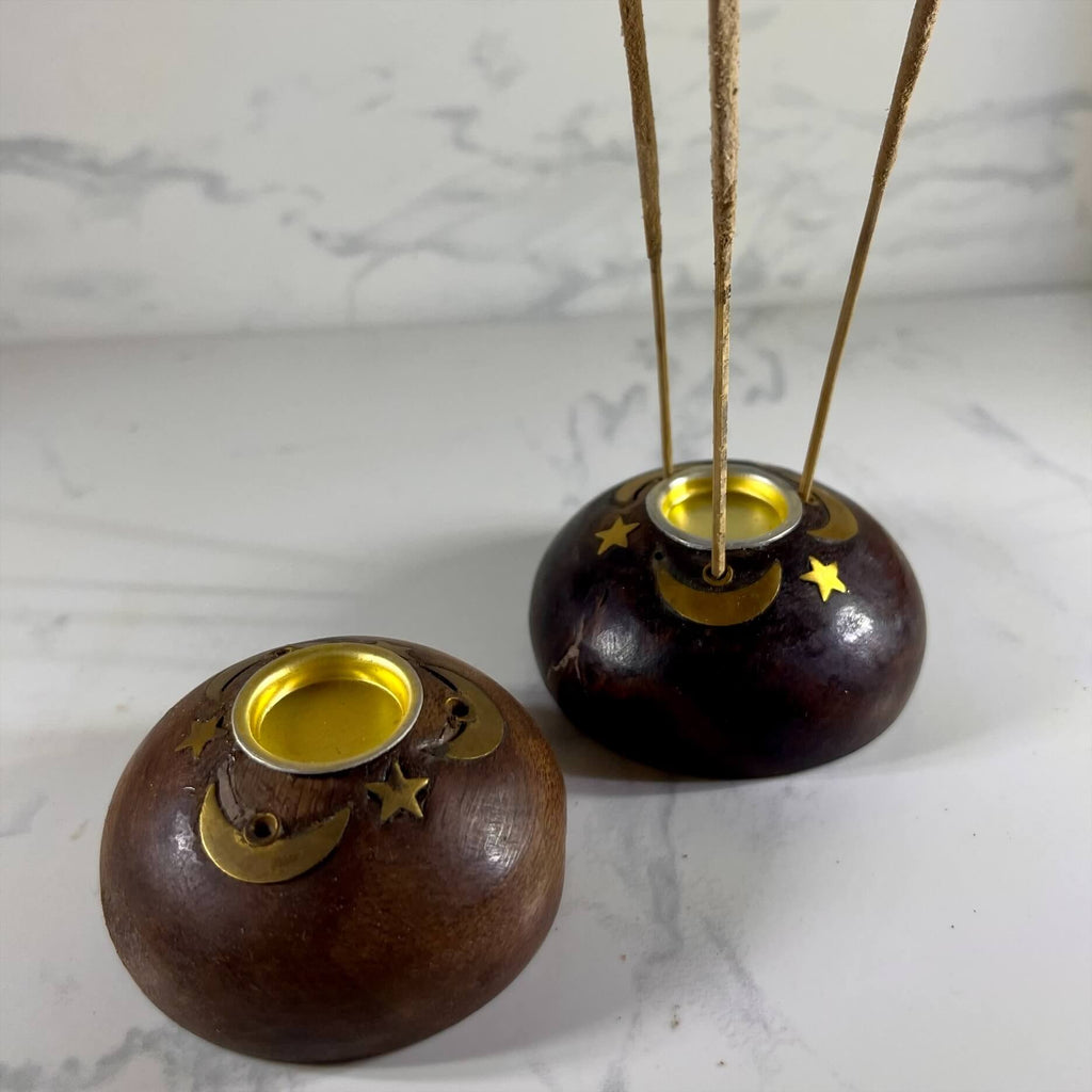 Cone & Incense Holder Wooden Star and Moon